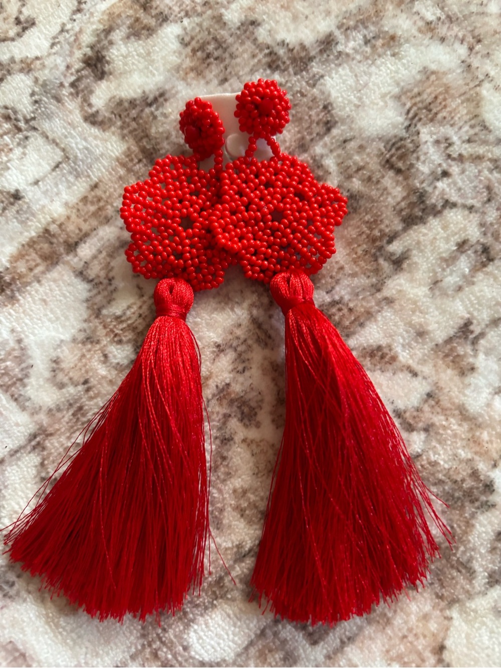 Red Beaded Tassel Drop Earrings - Women Jewelry